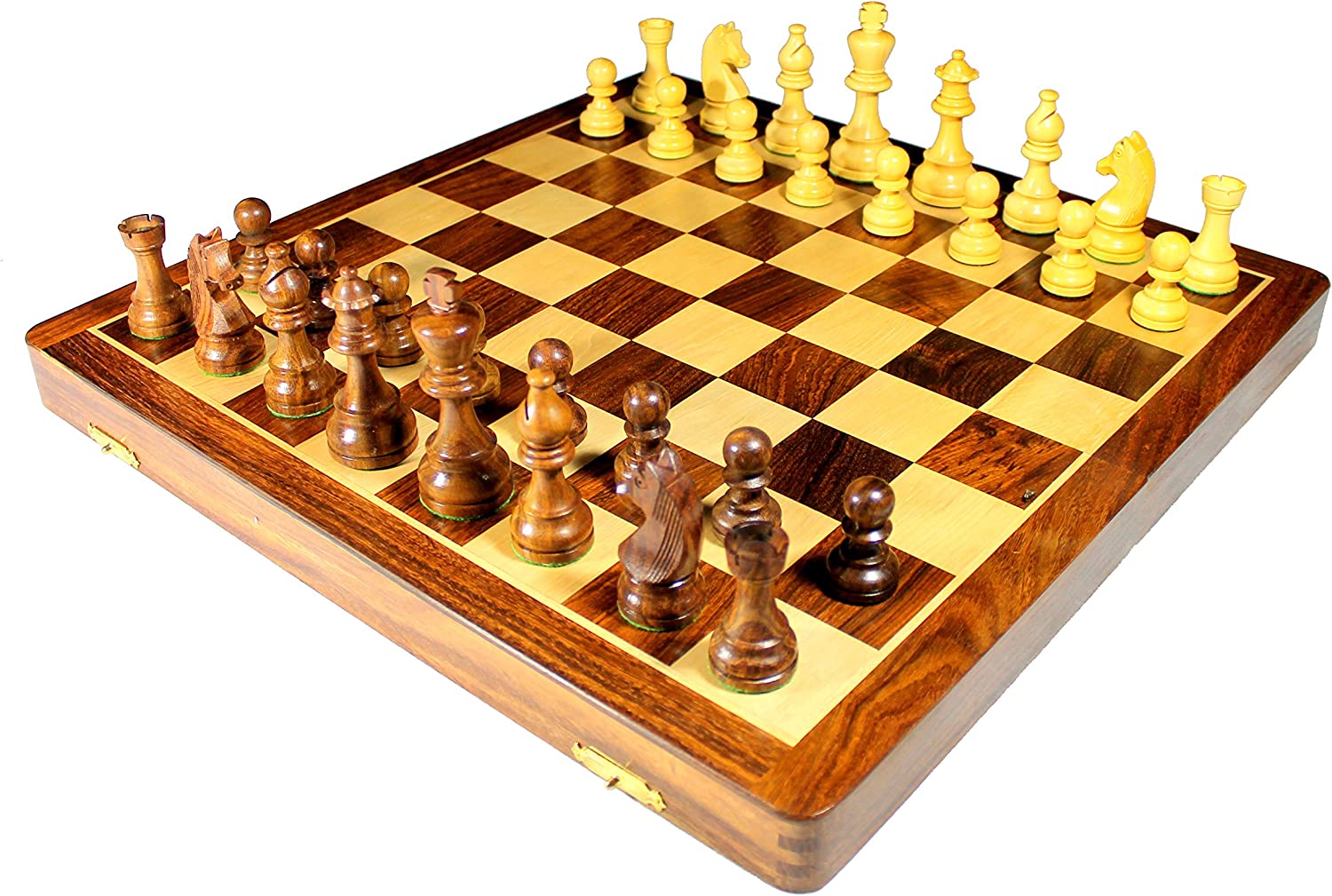 APEQi® ROYAL Schach - Schachspiel Holz HOCHWERTIG - Massivholz,  34,5x34,5cm, aus EU, Geschenkidee - edles Schachbrett Holz hochwertig -  klappbare